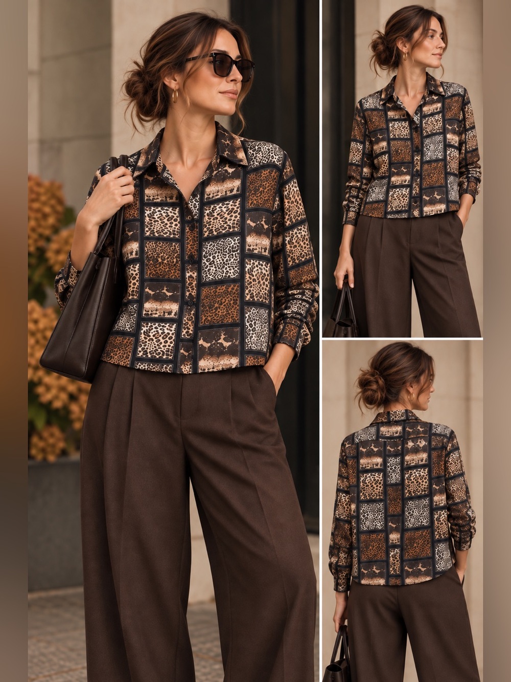 Vintage Silkland Petite Animal Print Patchwork Blouse M Fall outfit Silk